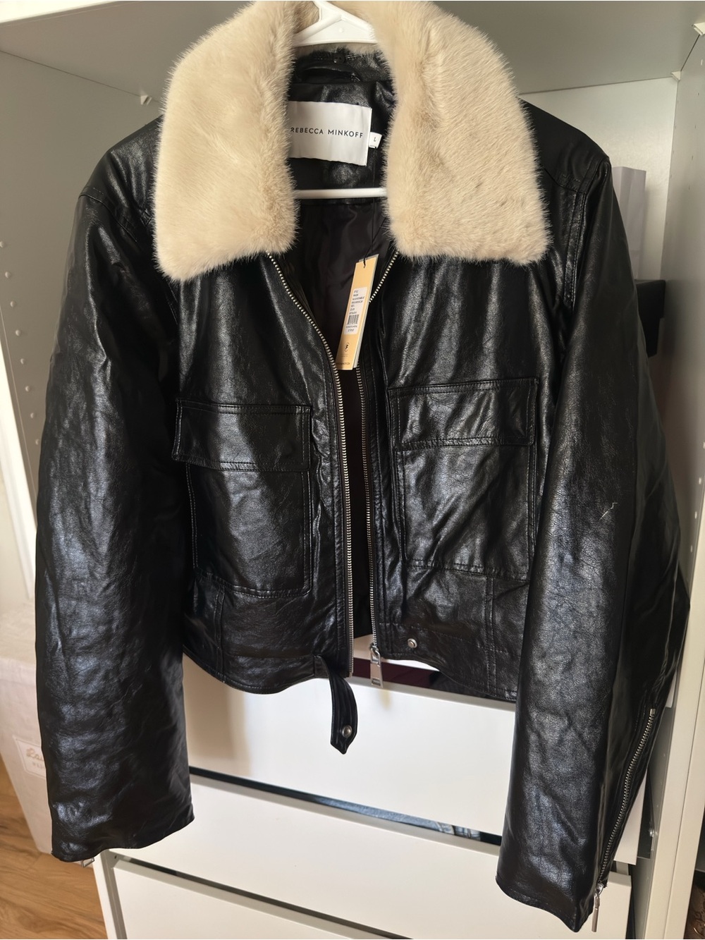 NWT - Rebecca Minkoff Faux Shearling Collar Leather Jacket in Black
